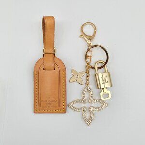 Authentic Louis Vuitton Luggage Nametag and Gold Padlock with Unbranded Keycharm